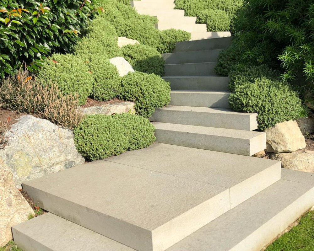 Architectural concrete walls, stairs and pathways